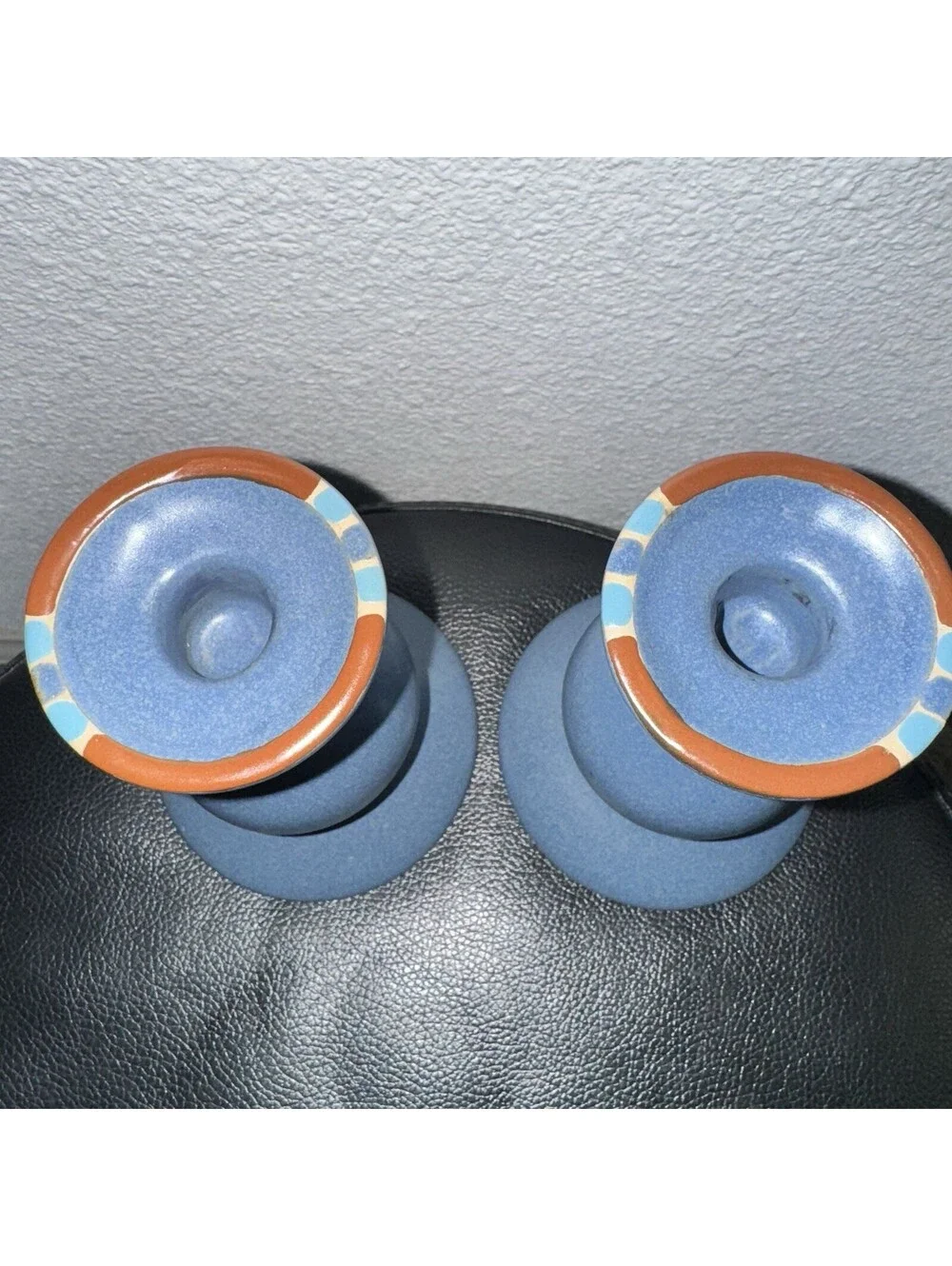 Dansk KW Portugal Blue Ceramic Candlestick Holders Pair Mid Century Modern 5.5”